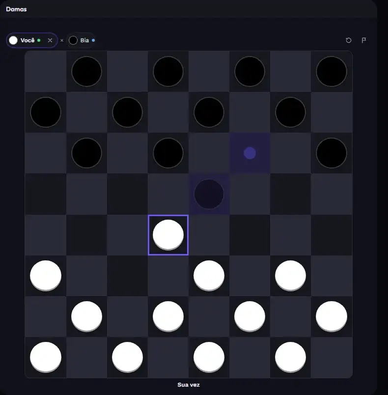 A checkers match at the Table, with the selected piece and the target square highlighted.